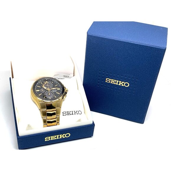 Seiko Mens Watch SSC700 Coutura Solar Perpetual Chronograph Black Dial Gold 44mm - Picture 3 of 15